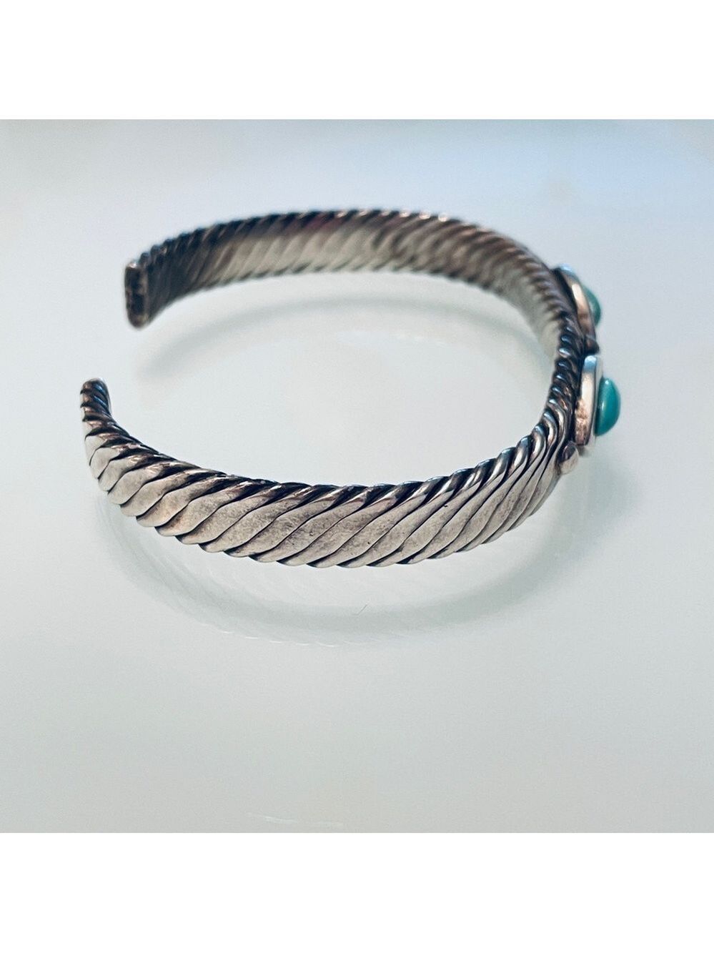 Vintage Mexico Turquoise Cable Design Cuff Bracelet in 925 Sterling Silv… - Picture 7 of 9